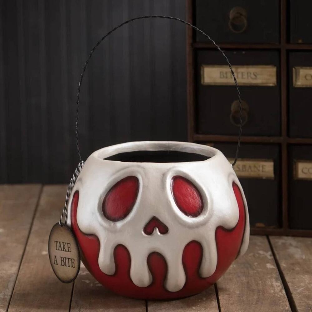 New Bethany Lowe LeeAnn Kress Large Red Apple With White Poison Bucket Halloween